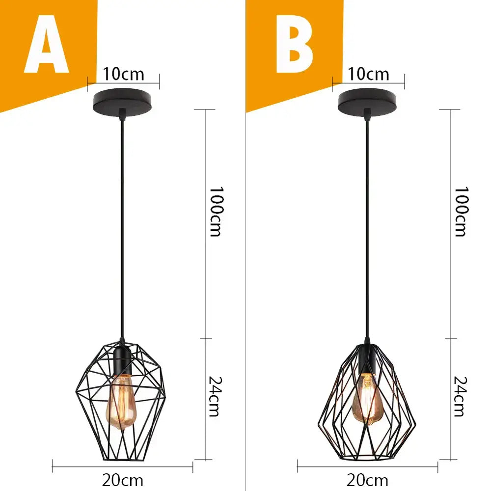 Vintage industrial black metal cage pendant light kitchen lighting