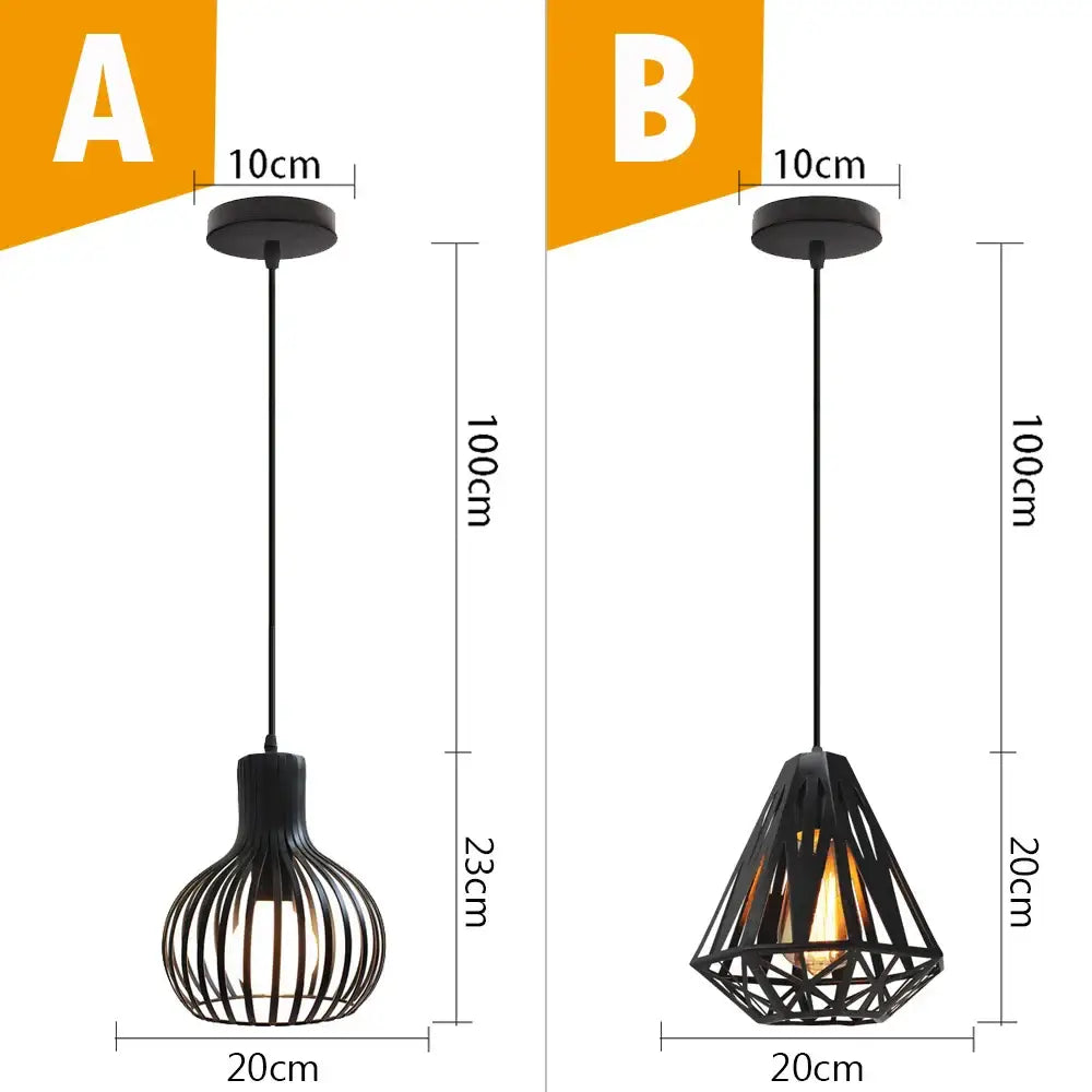 Vintage industrial black metal cage pendant light kitchen lighting