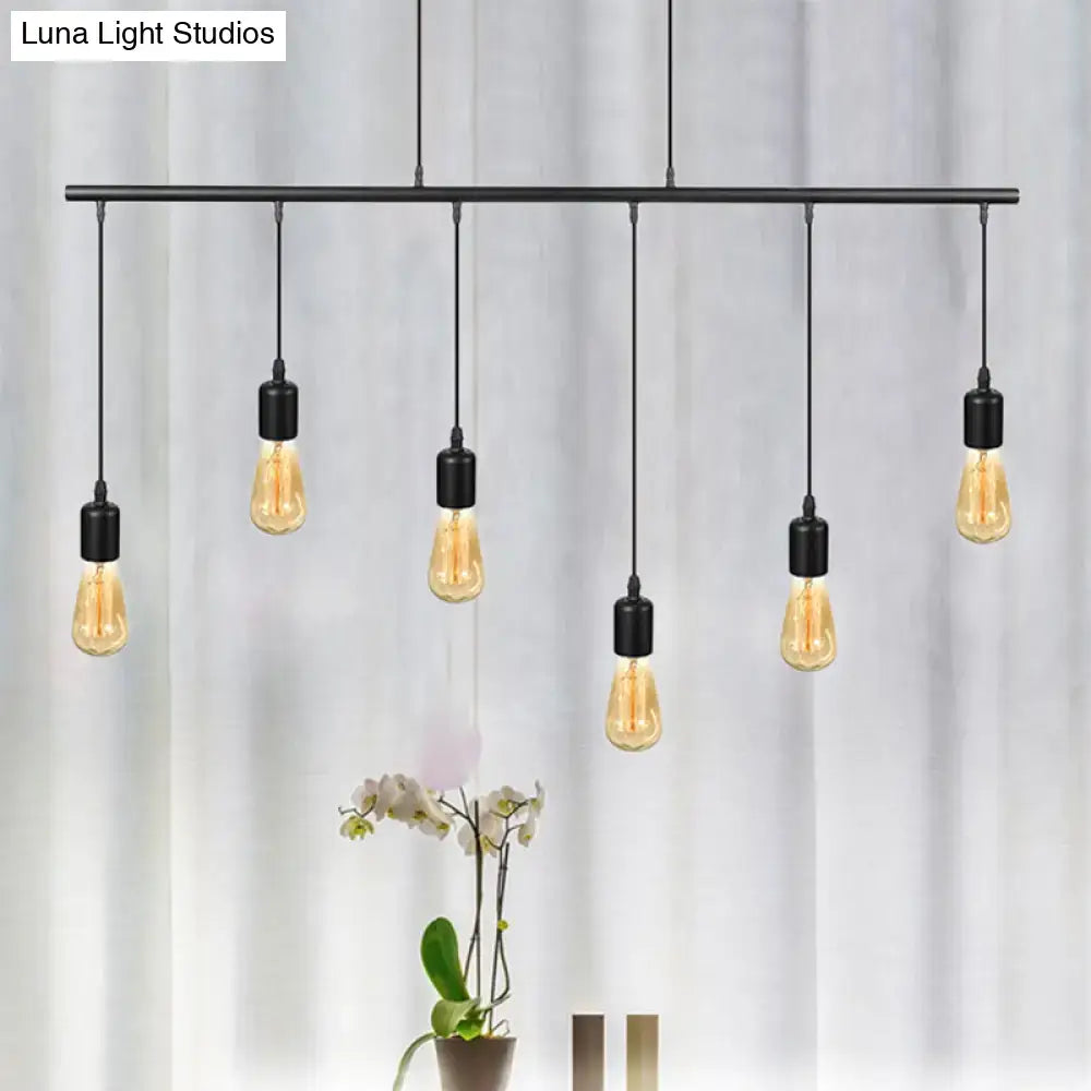 Vintage industrial black multi light linear island ceiling lamp kitchen