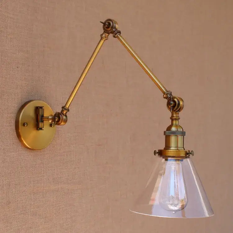 Vintage industrial brass glass ball swing arm light bedroom sconce