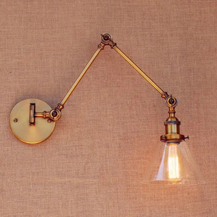 Vintage industrial brass glass ball swing arm light bedroom sconce