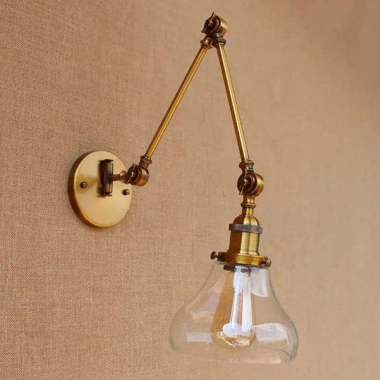 Vintage industrial brass glass ball swing arm light bedroom sconce