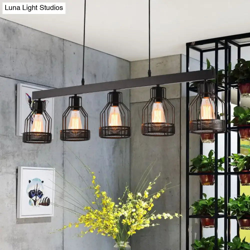 Vintage industrial island light with wire guard metal – kitchen black