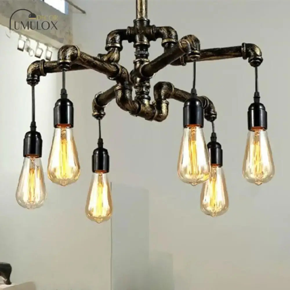 Vintage industrial metal and glass chandelier living room light
