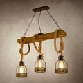 Vintage industrial wood and rope island lighting fixture kitchen