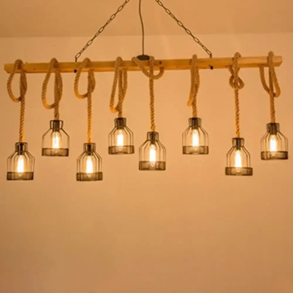 Vintage industrial wood and rope island lighting fixture kitchen