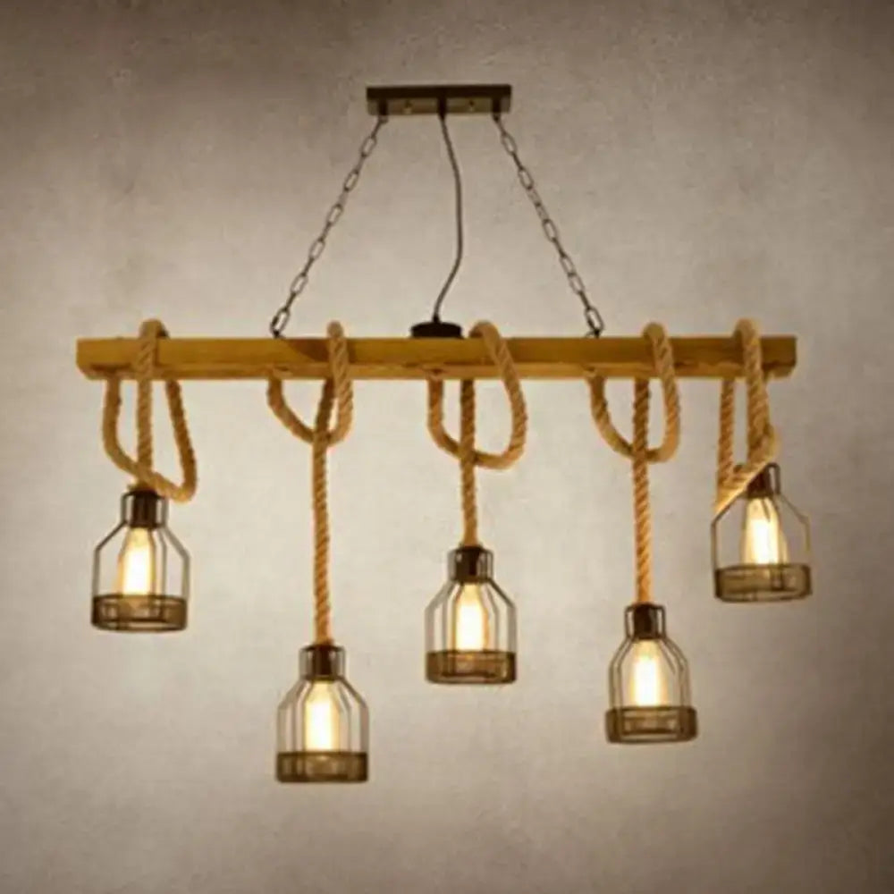 Vintage industrial wood and rope island lighting fixture kitchen