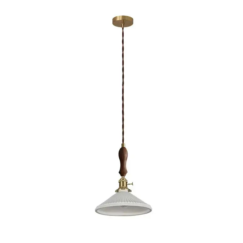Vintage japanese ceramic led pendant lamp bedroom ribbed glass shade