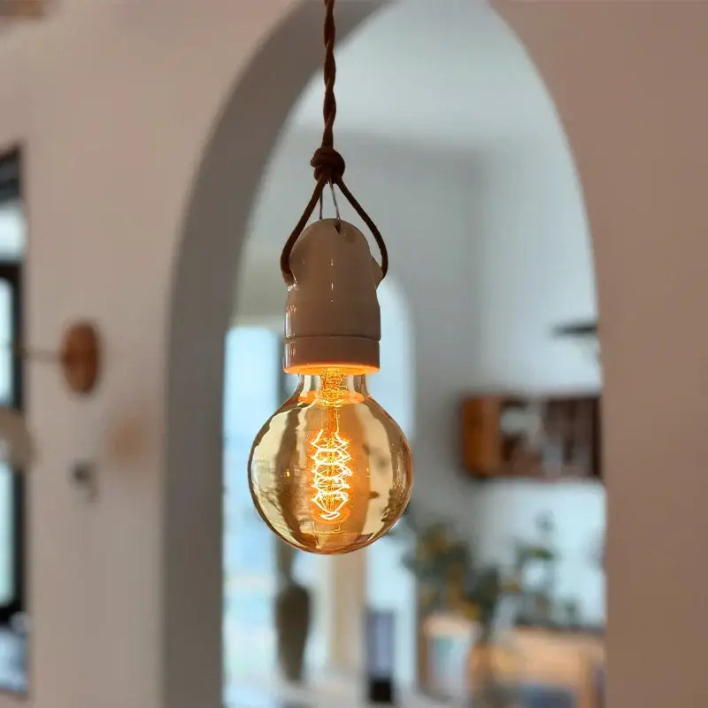 مصباح معلق سيراميك ياباني كلاسيكي بإضاءة LED للمطبخ أبيض وأسود
