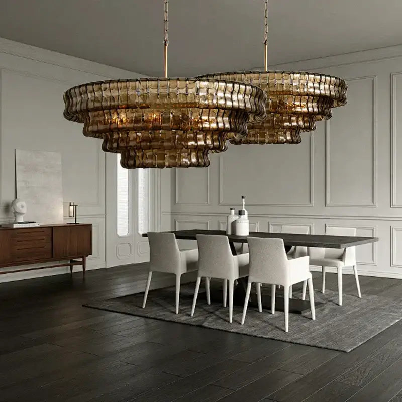 Vintage multi tier brown glass chandelier dining room crystal light