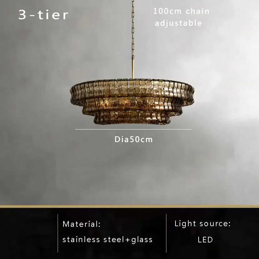 Vintage multi tier brown glass chandelier dining room crystal light