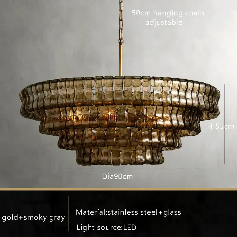 Vintage multi tier brown glass chandelier dining room crystal light