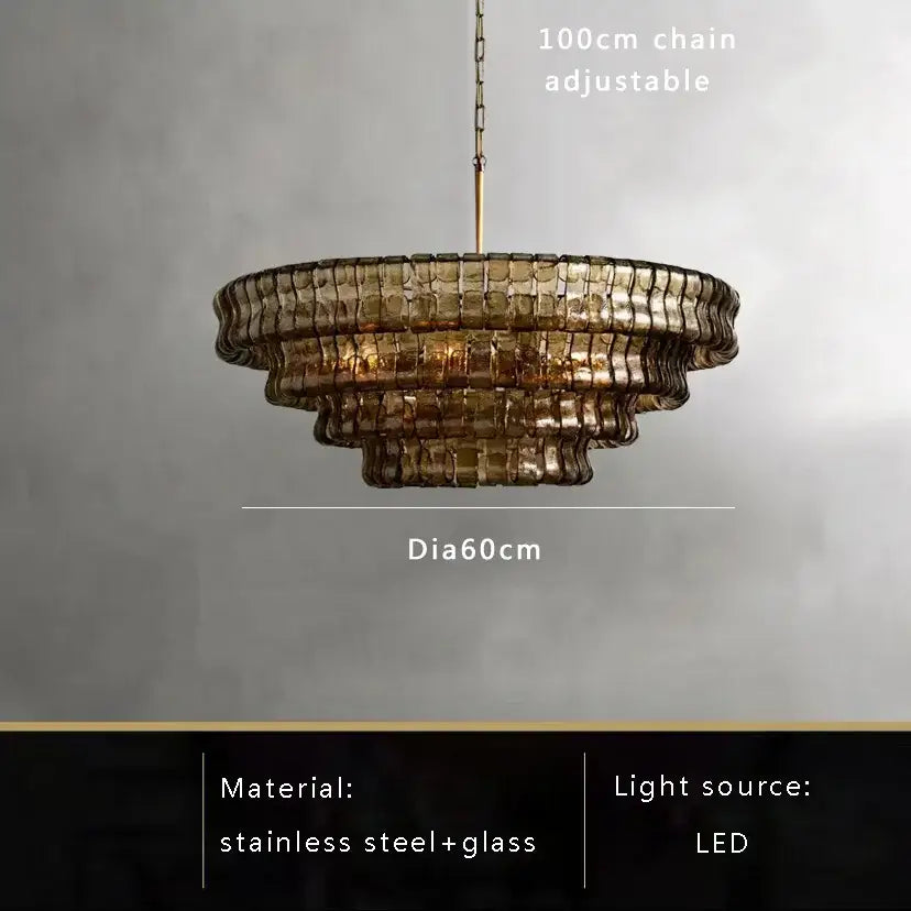 Vintage multi tier brown glass chandelier dining room crystal light
