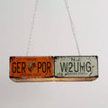 Vintage orange & white license plate island ceiling light dining room