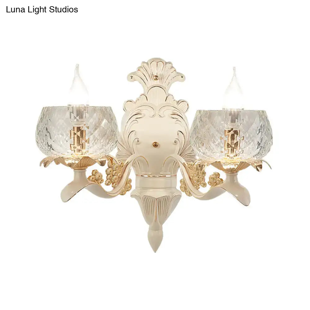 Vintage ornate cream & gold wall light sconce bedroom crystal glass