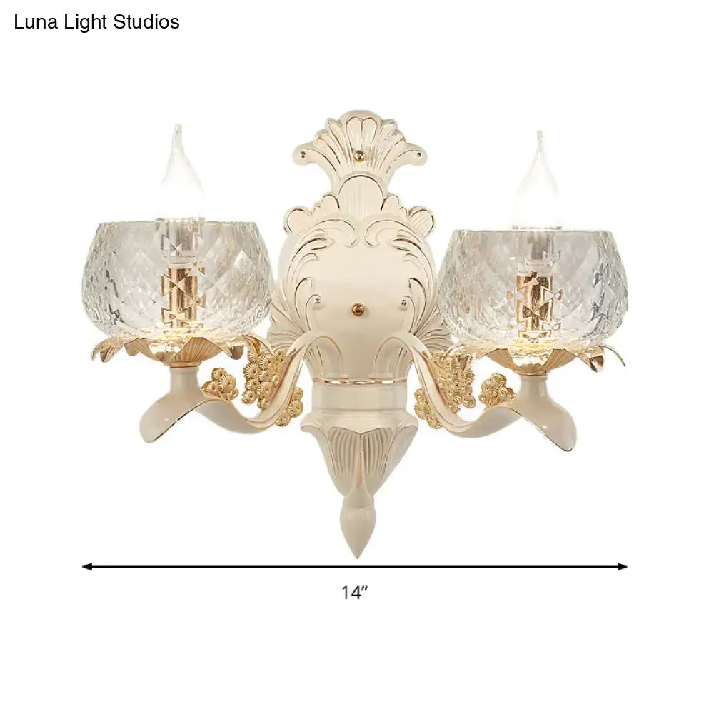 Vintage ornate cream & gold wall light sconce bedroom crystal glass