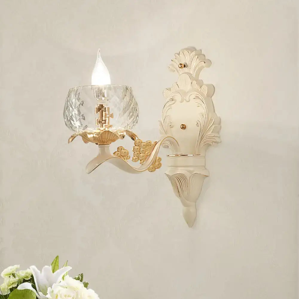 Vintage ornate cream & gold wall light sconce bedroom crystal glass