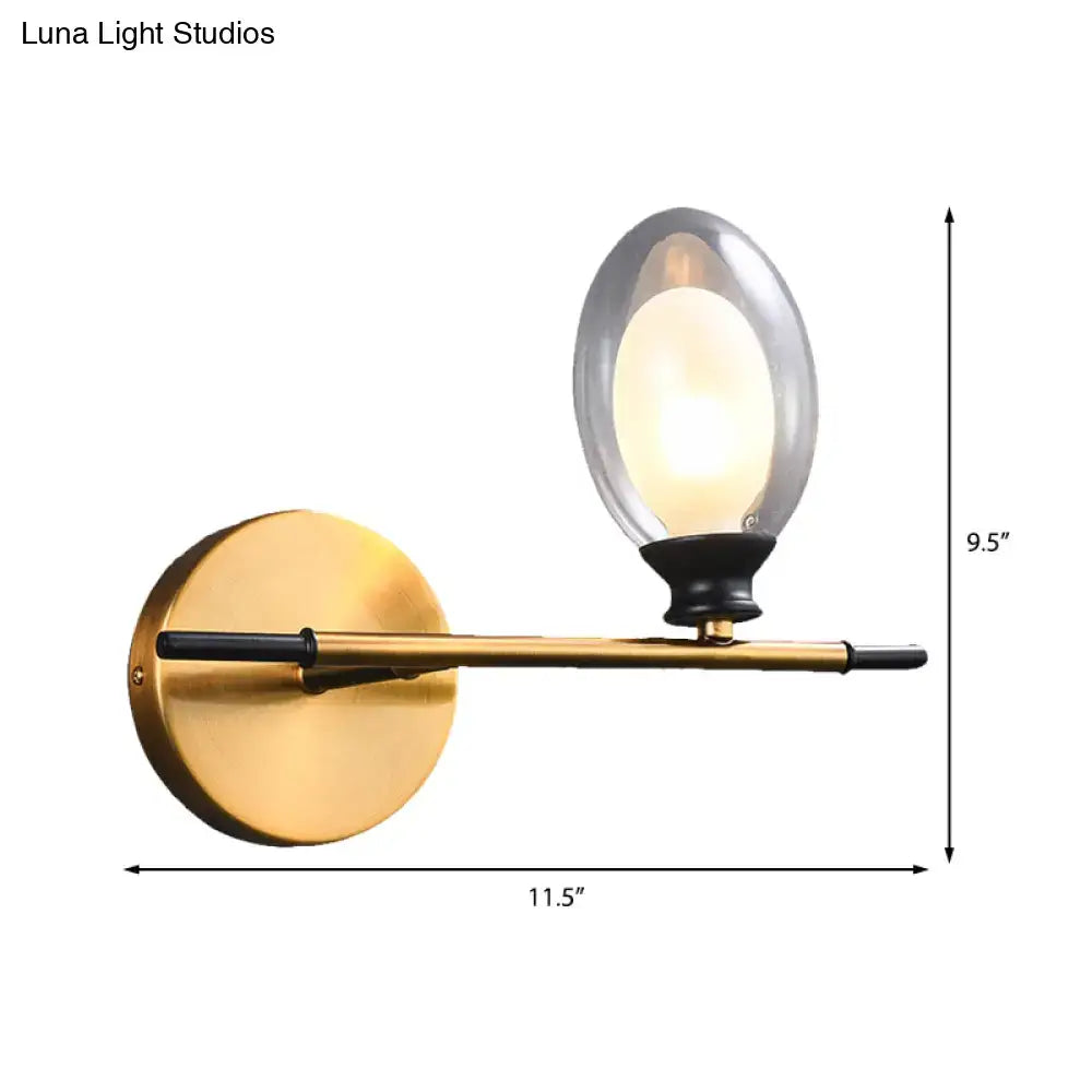 Vintage oval wall sconce brass & black bedroom glass light