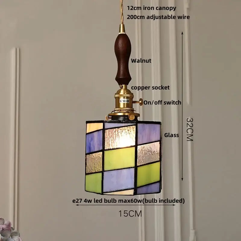 Vintage pale blue enamel pendant light with ceramic knob switch living room
