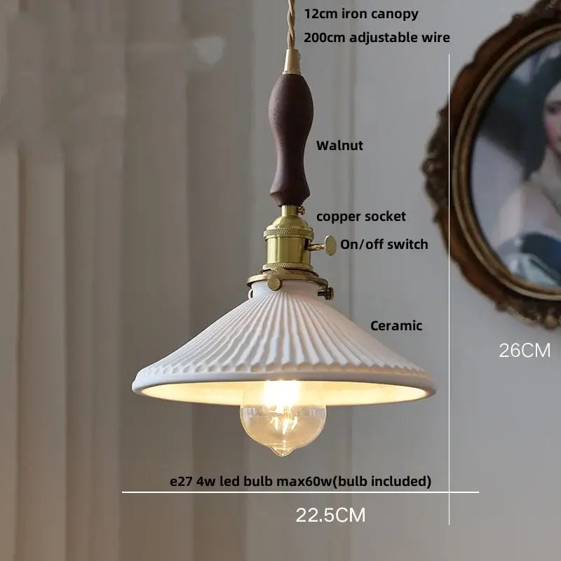 Vintage pale blue enamel pendant light with ceramic knob switch living room