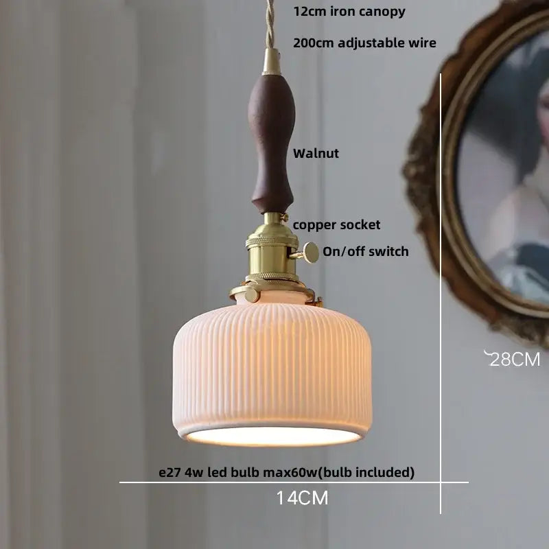 Vintage pale blue enamel pendant light with ceramic knob switch living room