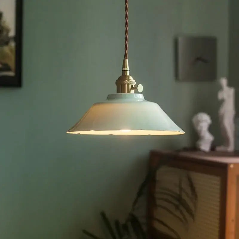 Vintage pale green glass pendant light for kitchen brass finish