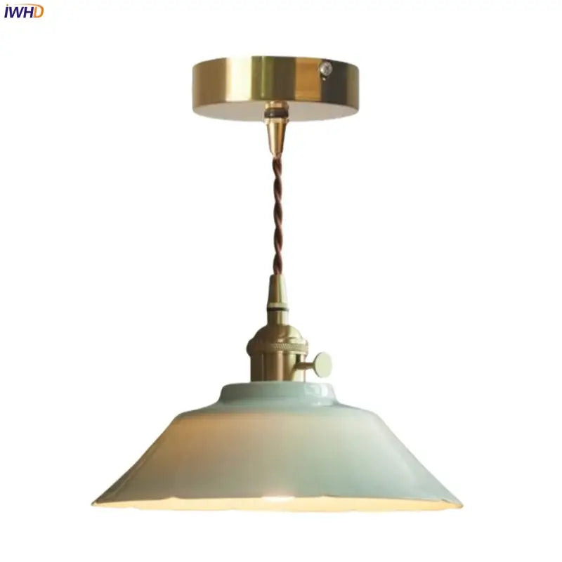Vintage pale green glass pendant light for kitchen brass finish