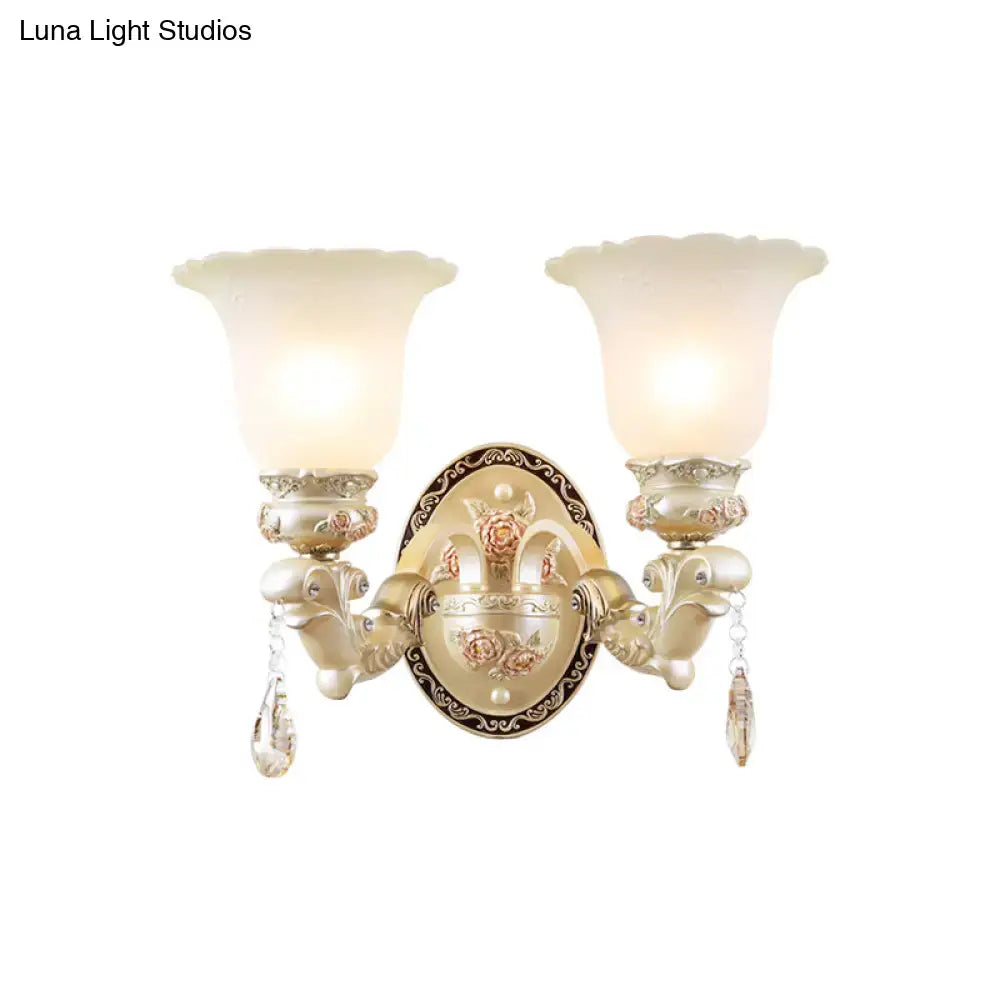 Vintage petal glass wall sconce ivory & gold 110v-120v living room light