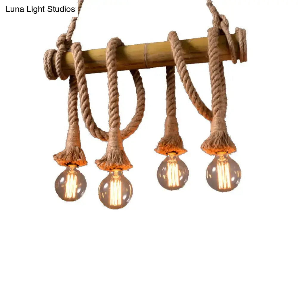 Vintage rope pendant light with bamboo rod – kitchen 110v-120v lamp