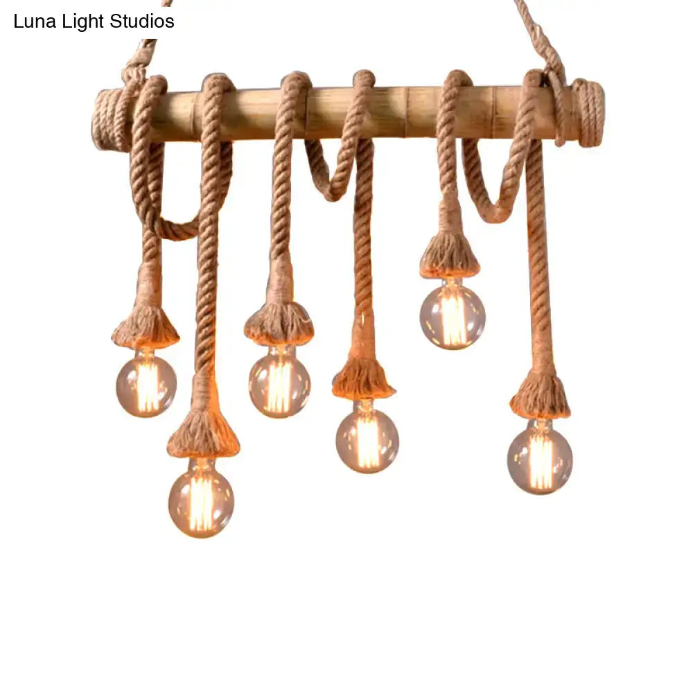 Vintage rope pendant light with bamboo rod – kitchen 110v-120v lamp