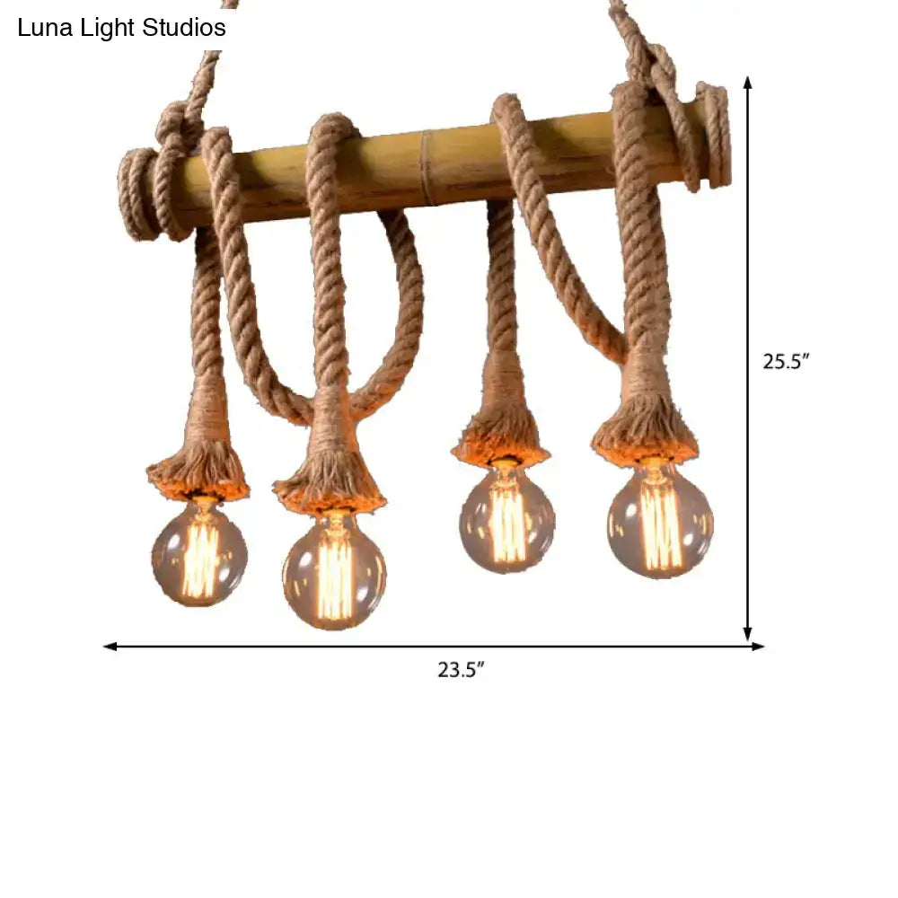 Vintage rope pendant light with bamboo rod – kitchen 110v-120v lamp