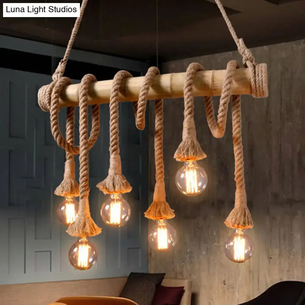 Vintage rope pendant light with bamboo rod – kitchen 110v-120v lamp