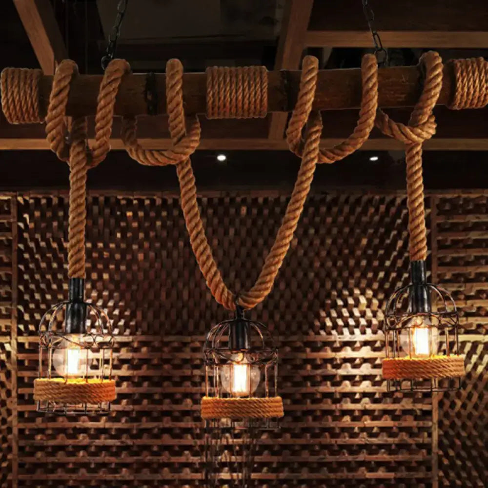 Vintage rust birdcage metal island light – kitchen rope pendant