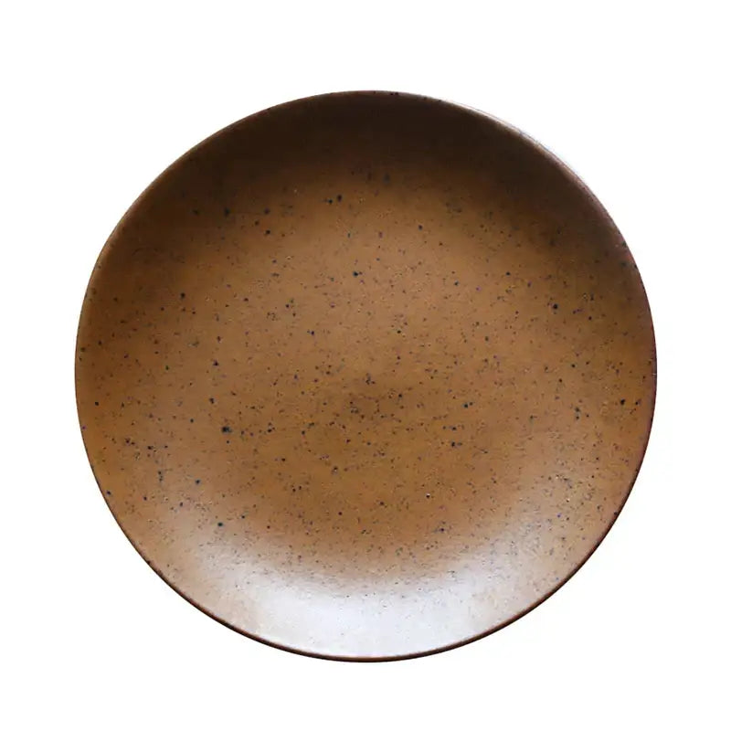 Vintage speckled brown ceramic round swallow plate dining room