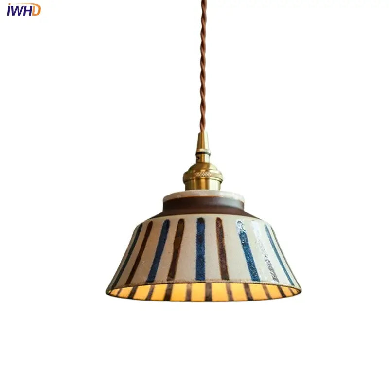 Vintage striped ceramic coloured glaze pendant light for dining room