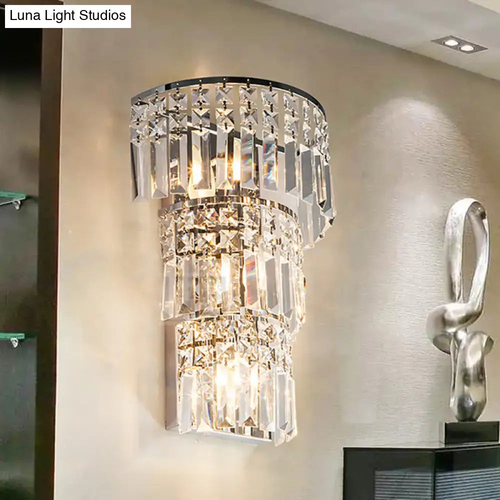 Vintage style clear crystal tiered chrome wall sconce hallway light