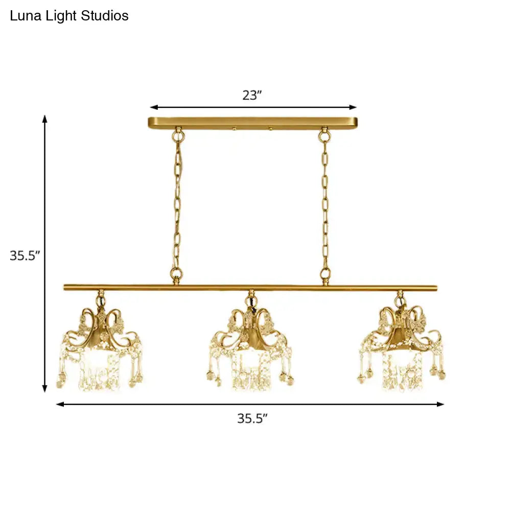 Vintage style gold 3 light crystal pendant light for living room