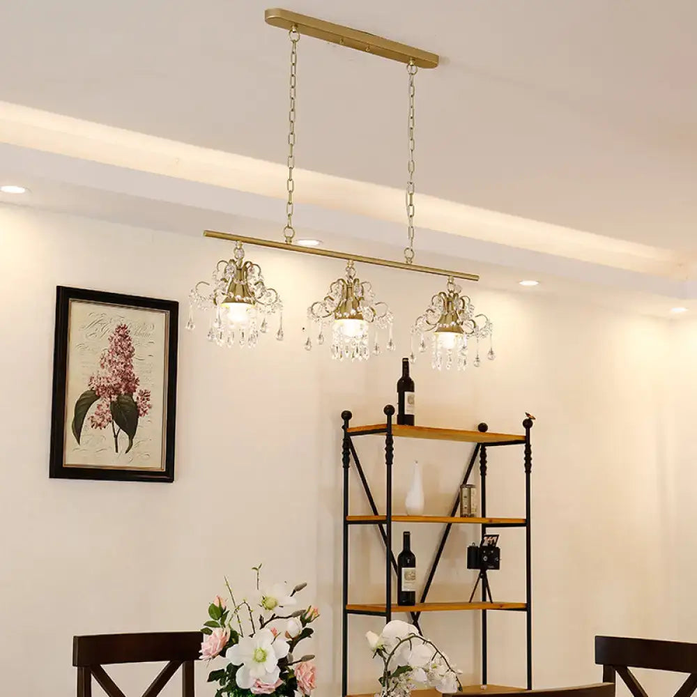 Vintage style gold 3 light crystal pendant light for living room