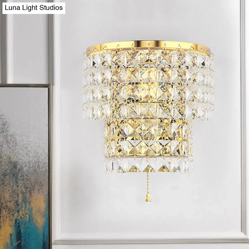 Vintage style gold & chrome crystal wall sconce bedroom light