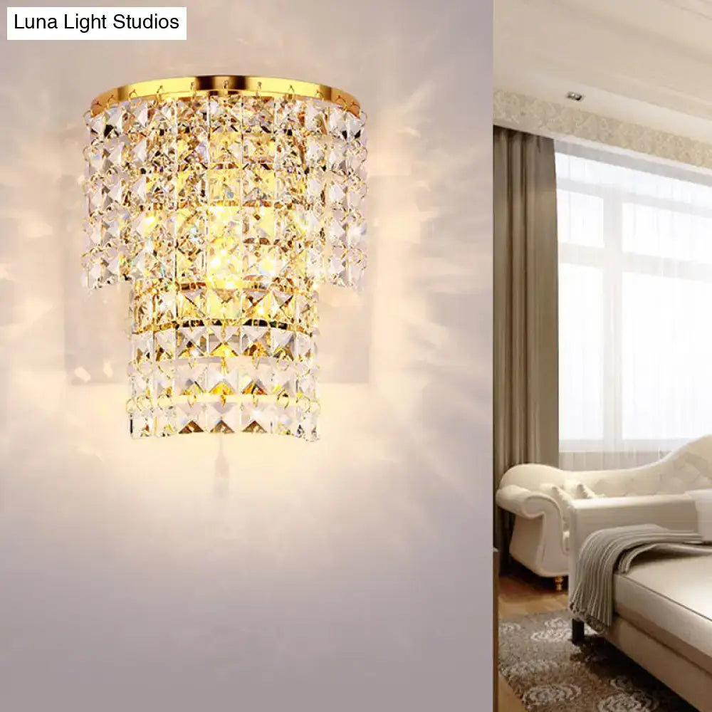 Vintage style gold & chrome crystal wall sconce bedroom light