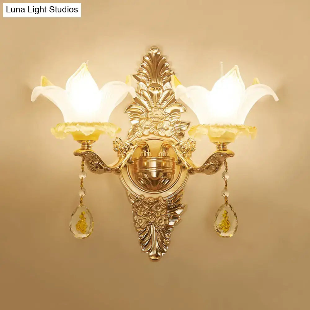 Vintage style gold opal glass wall light bedroom crystal sconce