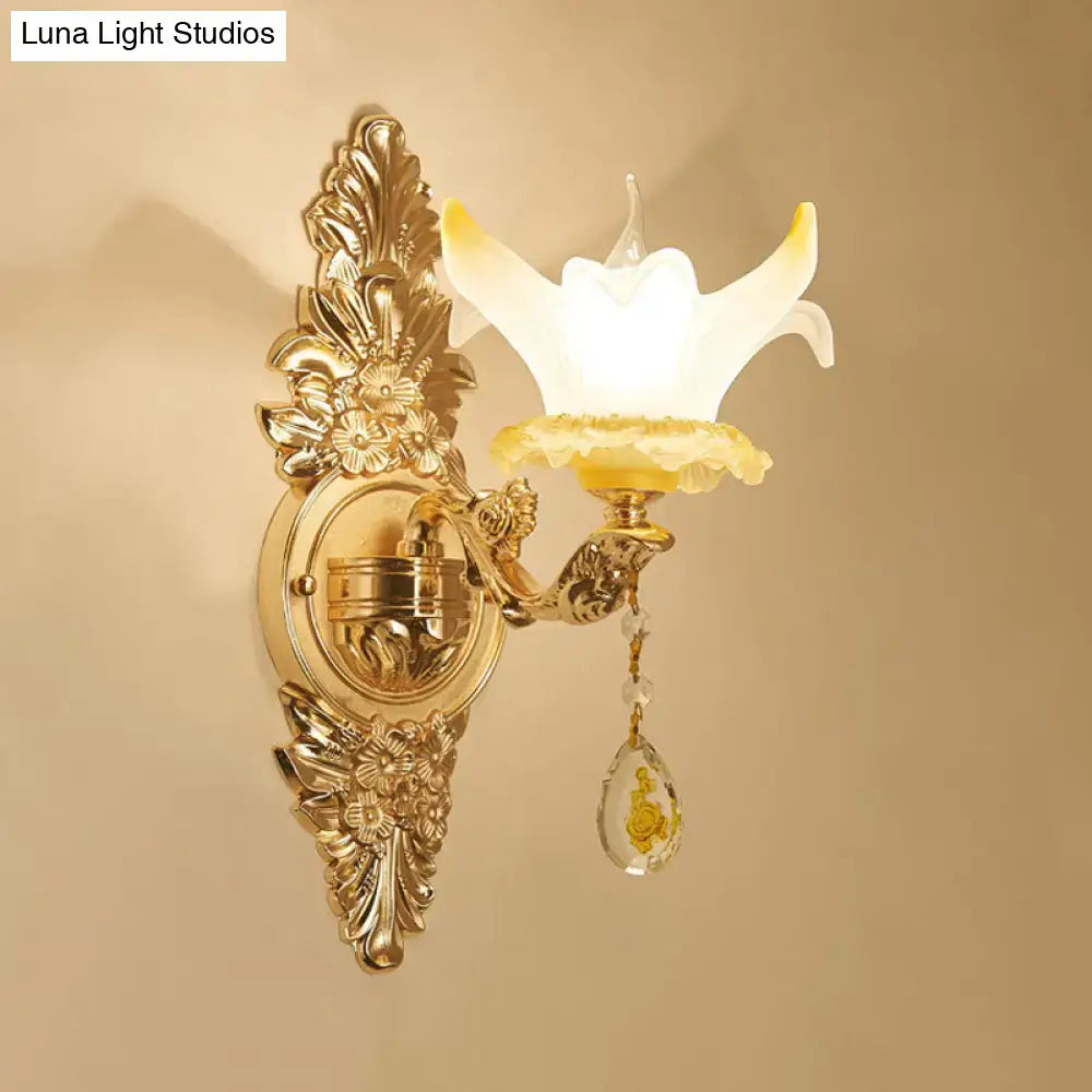 Vintage style gold opal glass wall light bedroom crystal sconce