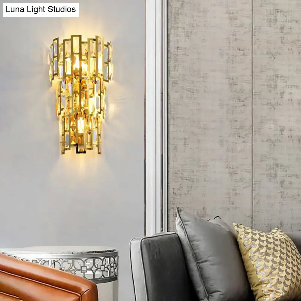 Vintage style gold tiered wall sconce living room crystal lamp