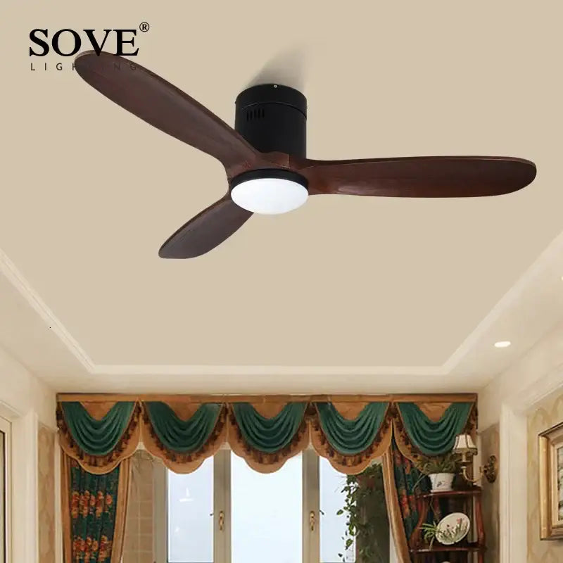 Vintage white and wood ceiling fan with remote control bedroom