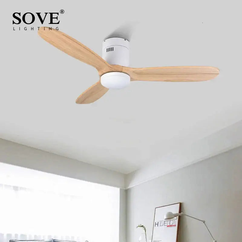 Vintage white and wood ceiling fan with remote control bedroom