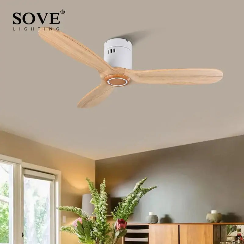 Vintage white and wood ceiling fan with remote control bedroom