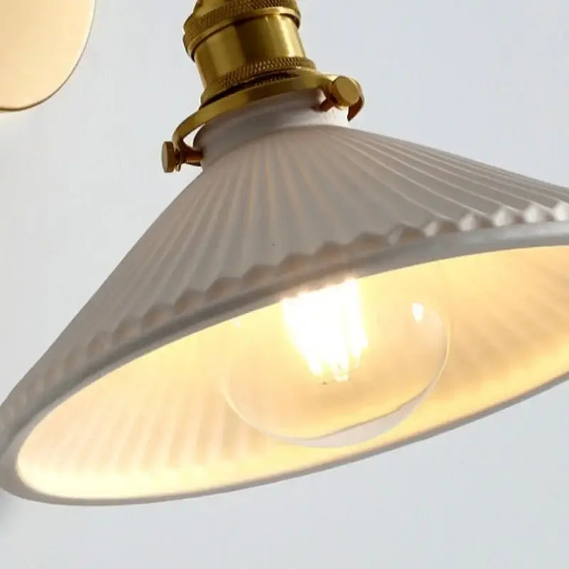 Vintage white ceramic and copper canopy led wall sconce bedroom light
