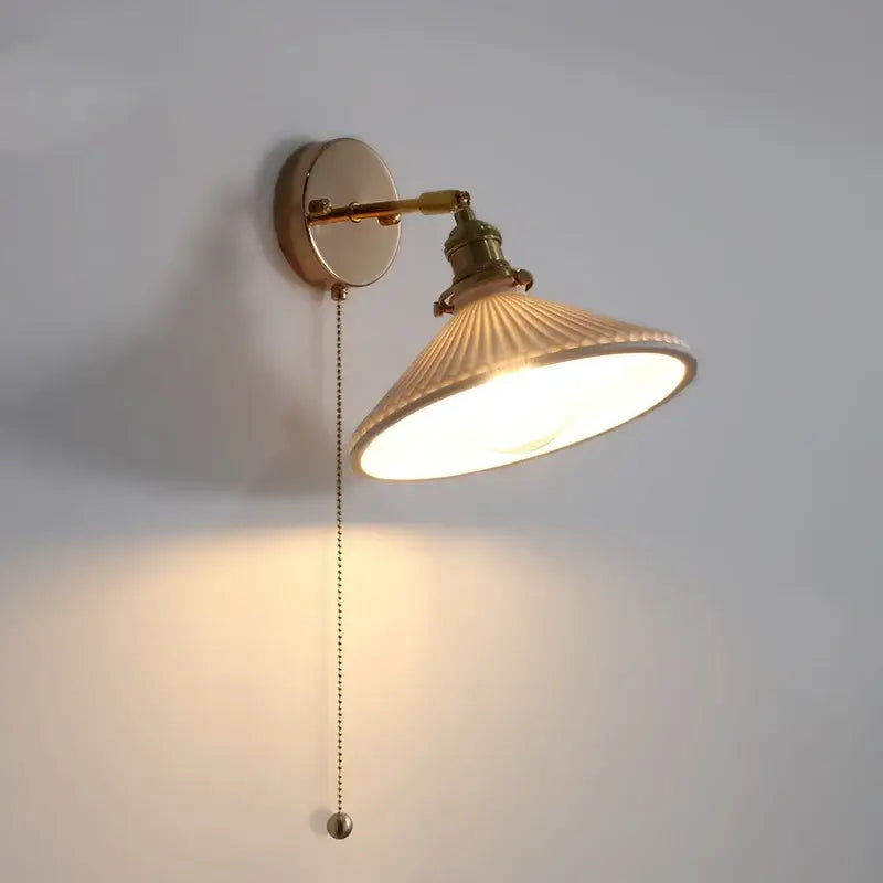 Vintage white ceramic and copper canopy led wall sconce bedroom light