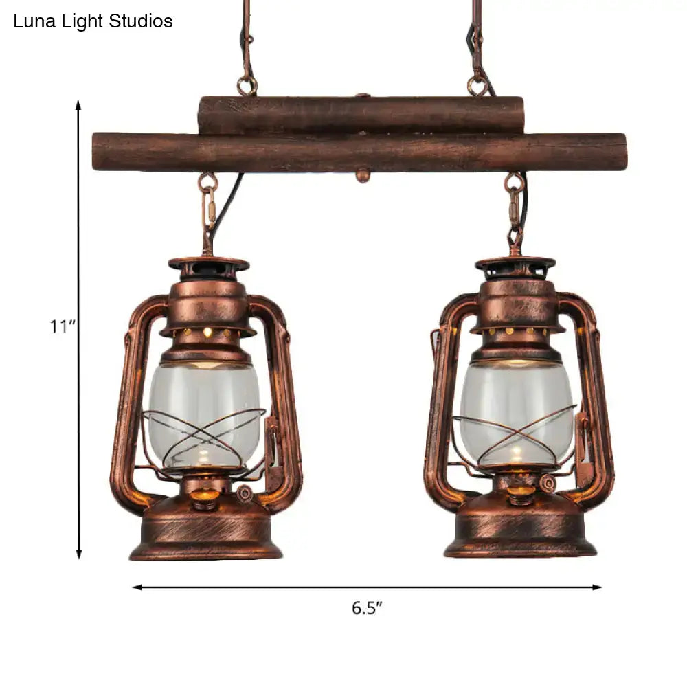 Vintage wood and copper lantern island light kitchen fixture
