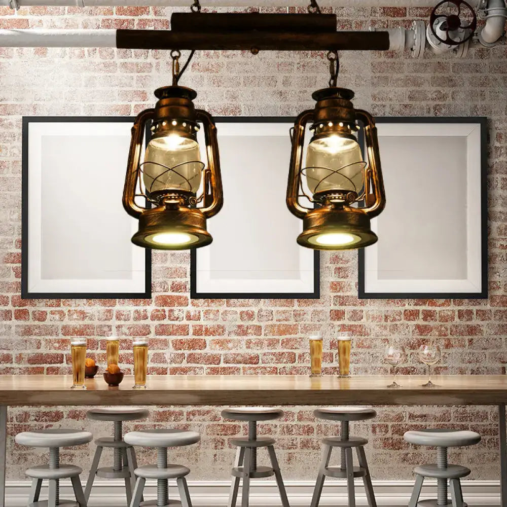 Vintage wood and copper lantern island light kitchen fixture